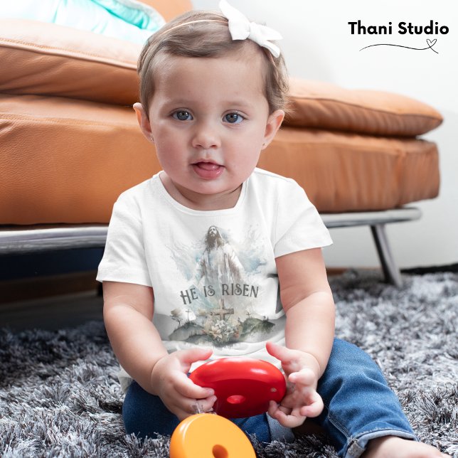 Camiseta Para Bebê Ele é Risen Páscoa Religiosa Cruz Cristã (Criador carregado)