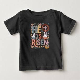 Camiseta Para Bebê Ele Ressuscitou Jesus Floral Coelho da Páscoa Boni