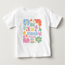 Camiseta Para Bebê "Ele Ressuscitou" Mateus 28:6 Boho Floral Páscoa