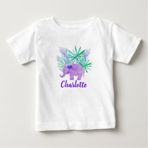 Camiseta Para Bebê Elefante Aquarela Jungle Tropical Personalizável
