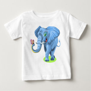 Camiseta Para Bebê Elefante Azul Brincando com Borboleta-44644
