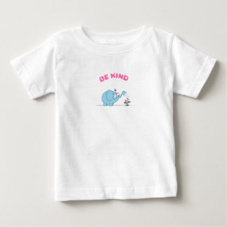 Camiseta Para Bebê Elefante Azul e Belas Flores Sejam Gentis