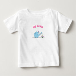 Camiseta Para Bebê Elefante Azul e Flores Bonitas Sejam Gentis