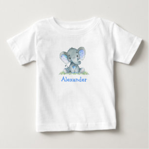 Camiseta Para Bebê Elefante Azul-Vidro Negra