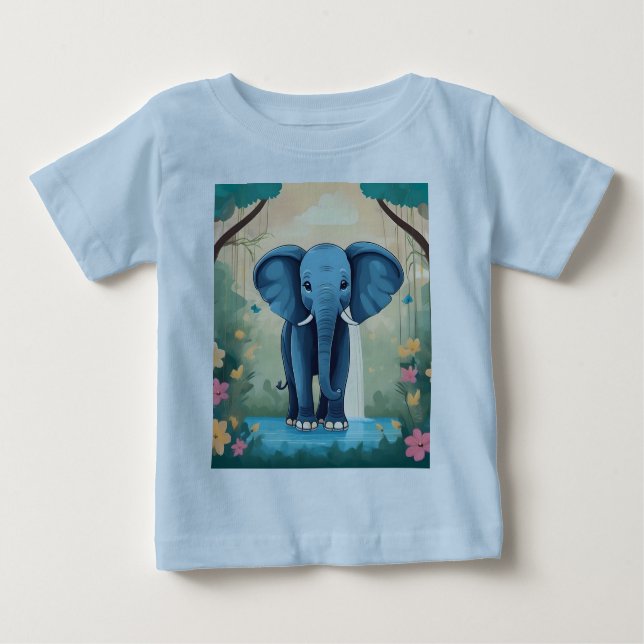 Camiseta Para Bebê Elefante Balear Azul, (Frente)