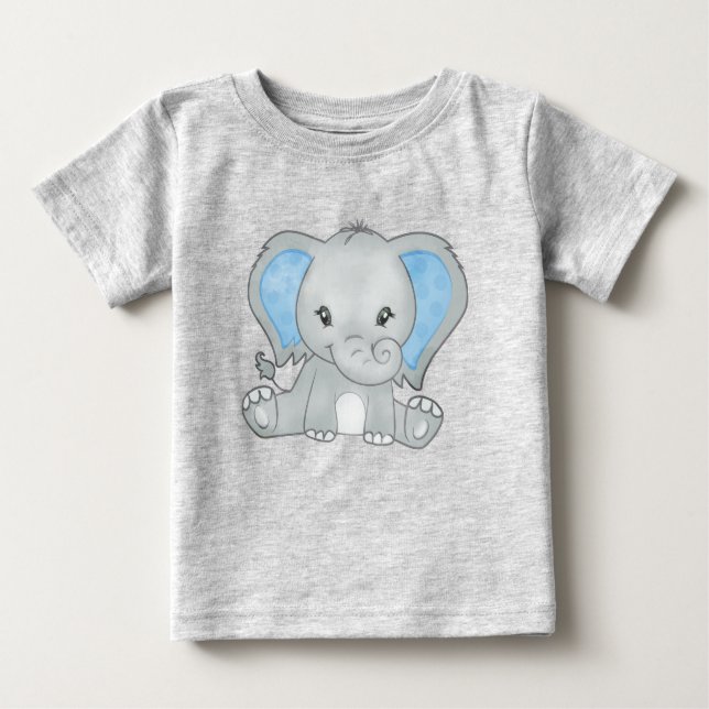 Camiseta Para Bebê Elefante Bebê Azul-Olhado Adorável (Frente)