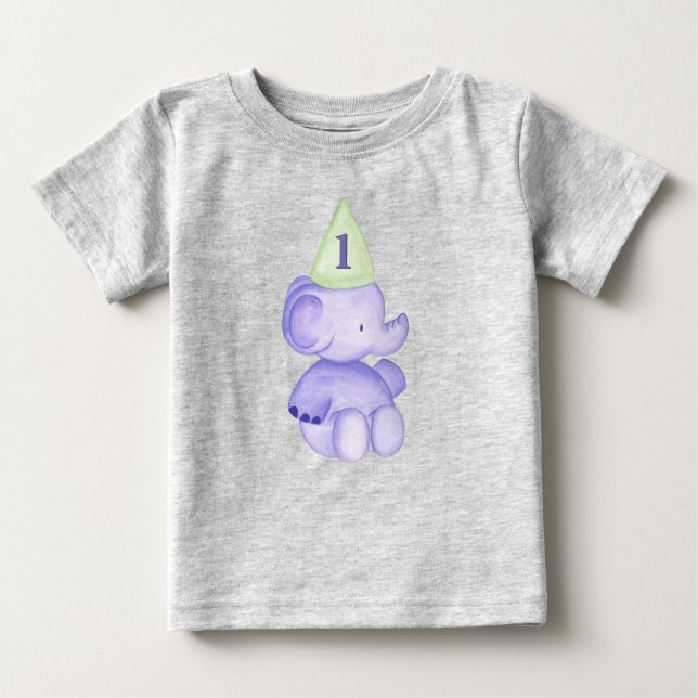 Camiseta Para Bebê Elefante Bebê primeiro aniversario De Um Ano (Frente)
