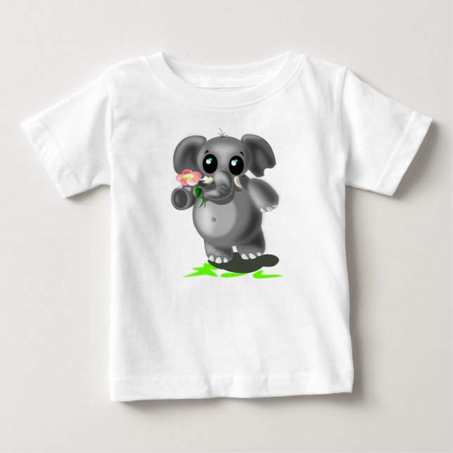 Camiseta Para Bebê Elefante Bonito com Camiseta de Bebê Flor (Frente)
