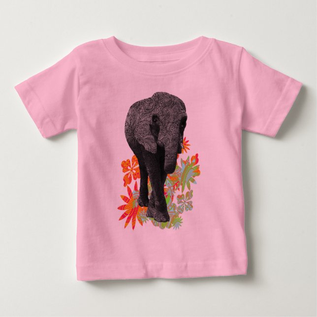 Camiseta Para Bebê Elefante bonito do Hippie (Frente)