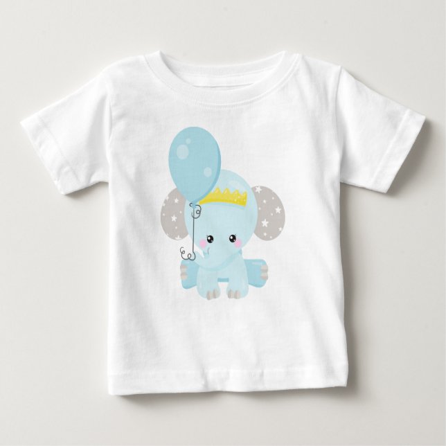 Camiseta Para Bebê Elefante Bonito, Elefante Com Balão, Coroa, Estrel (Frente)