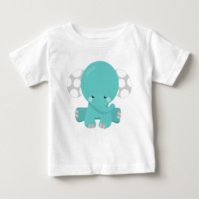 Camiseta Para Bebê Elefante Bonito, Pequeno Elefante, Elefante Azul (Frente)