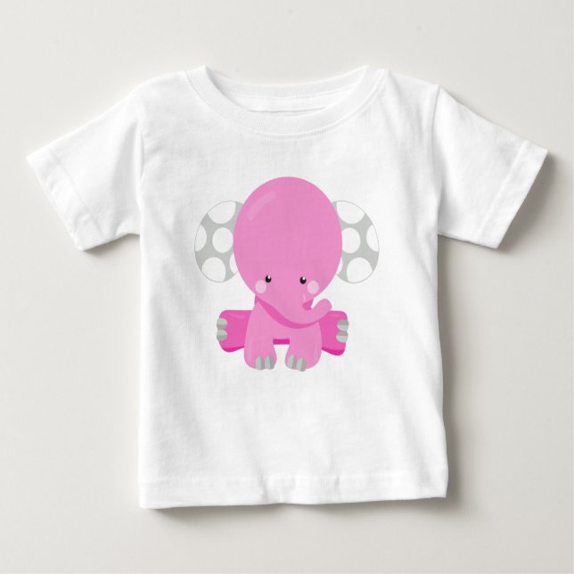 Camiseta Para Bebê Elefante Bonito, Pequeno Elefante, Elefante Rosa (Frente)