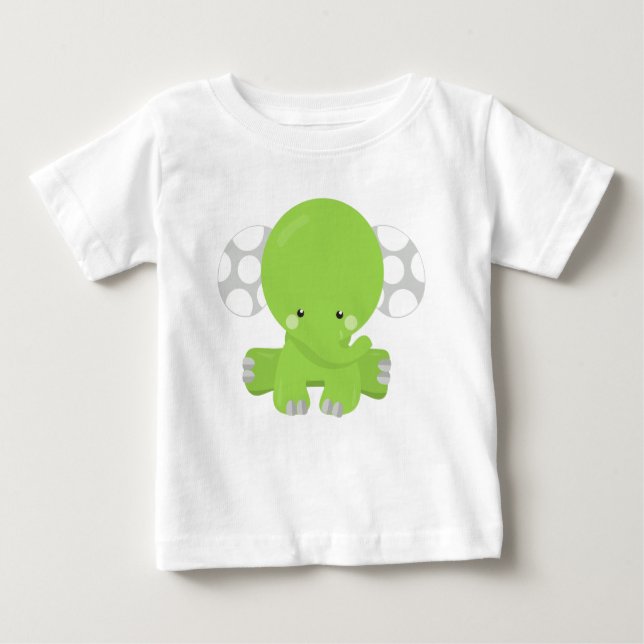 Camiseta Para Bebê Elefante Bonito, Pequeno Elefante, Elefante Verde (Frente)