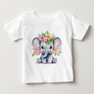 Camiseta Para Bebê Elefante Cinto-d-Água com flores