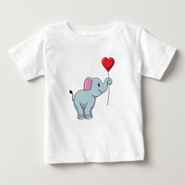 Camiseta Para Bebê Elefante com balão de coração (Frente)