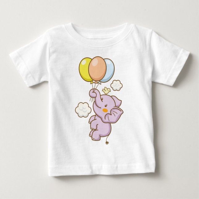 Camiseta Para Bebê Elefante com bebê de balão (Frente)