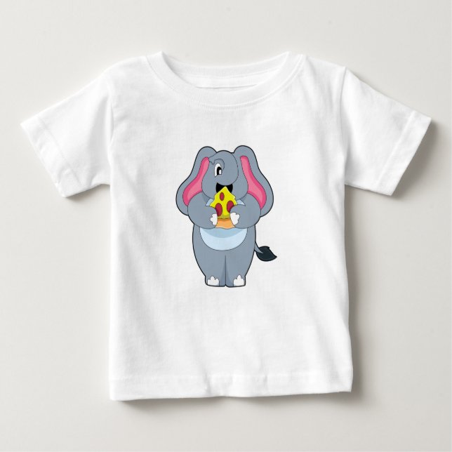 Camiseta Para Bebê Elefante com Pizza (Frente)