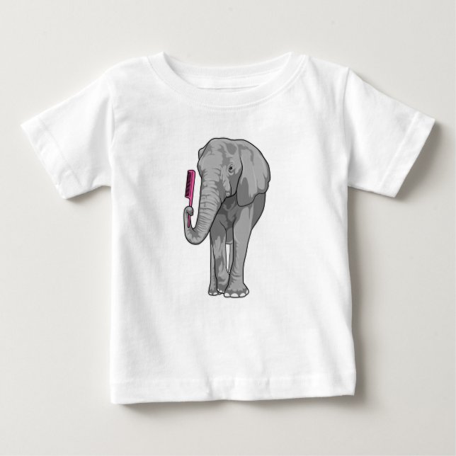 Camiseta Para Bebê Elefante como cabeleireiro com Comb (Frente)