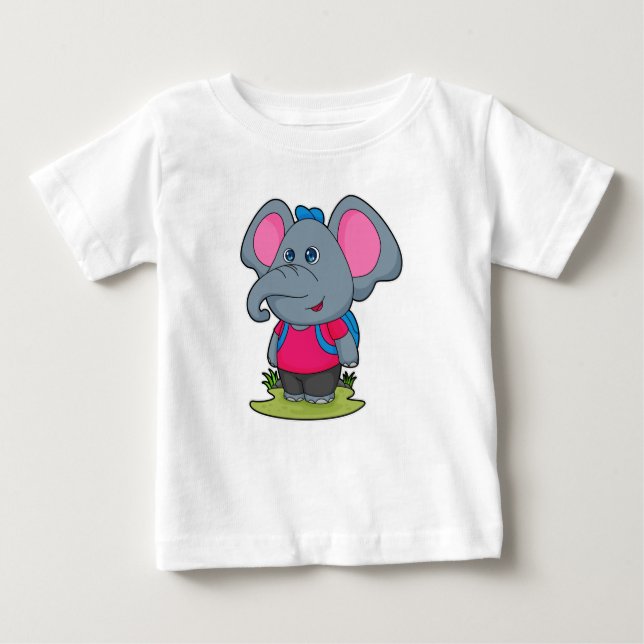 Camiseta Para Bebê Elefante como Hiker com mochila (Frente)