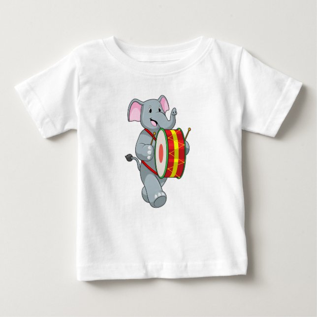Camiseta Para Bebê Elefante como músico com tambor (Frente)