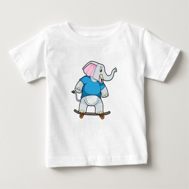 Camiseta Para Bebê Elefante como skater com skate (Frente)