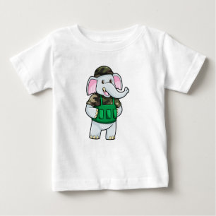 Camiseta Para Bebê Elefante como Soldado com Uniforme e Capacete