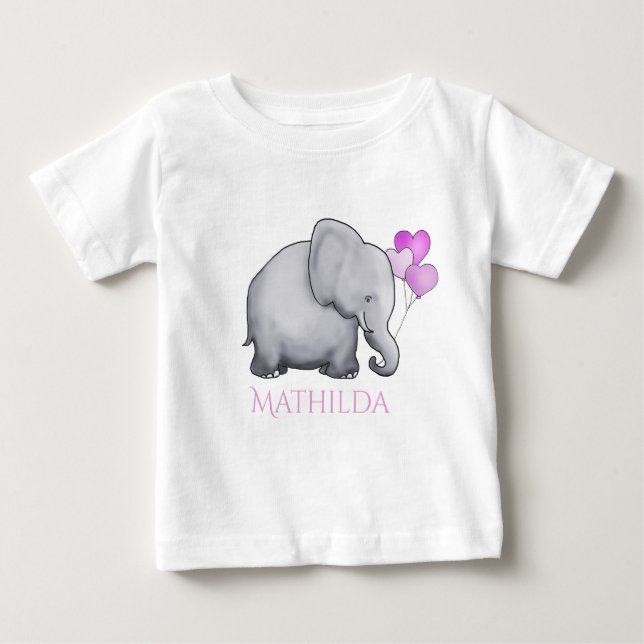 Camiseta Para Bebê Elefante cor-de-rosa personalizado bonito do bebê (Frente)