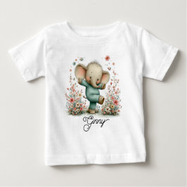 Camiseta Para Bebê Elefante Dançante Fofo em Flores Silvestres