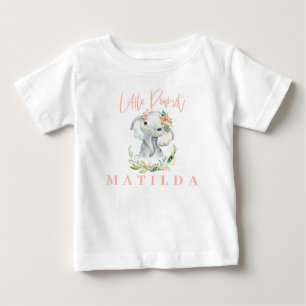 Camiseta Para Bebê Elefante de aquarela e floral personalizado