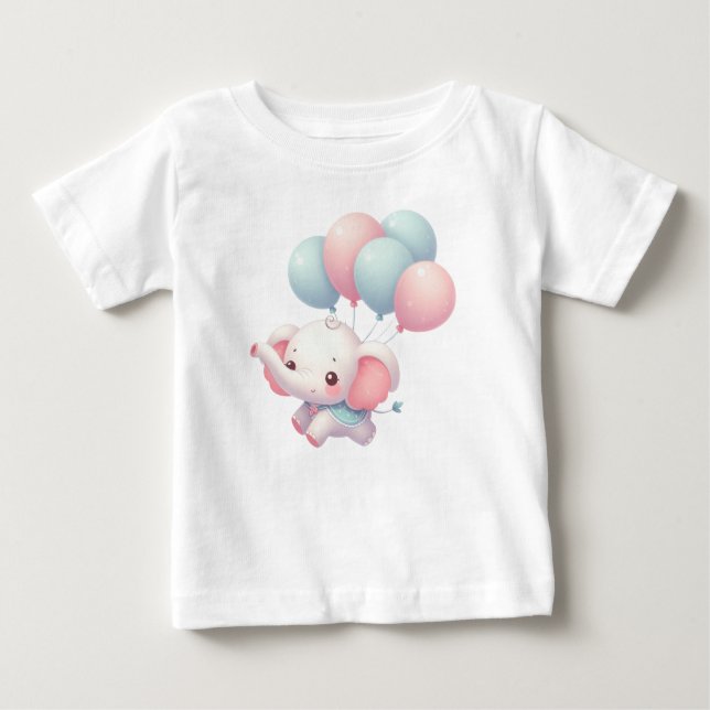 Camiseta Para Bebê Elefante de bebê bonito com balões (Frente)