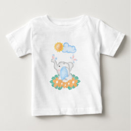 Camiseta Para Bebê Elefante de Bebê Bonito com flores laranja
