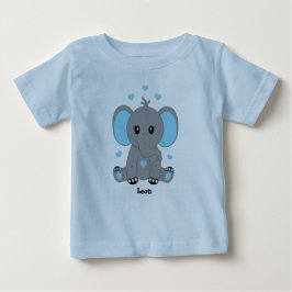Camiseta Para Bebê Elefante de bebê bonito em azul, desenhado à mão,