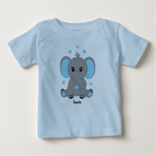 Camiseta Para Bebê Elefante de bebê bonito em azul, desenhado à mão,