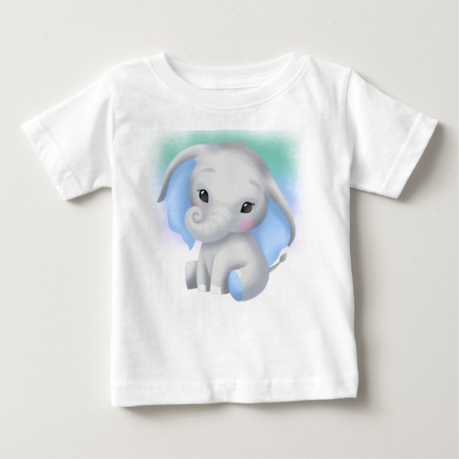 CAMISETA PARA BEBÊ ELEFANTE DE CINZAS ADORÁVEL COM OUTROS AZUIS (Frente)