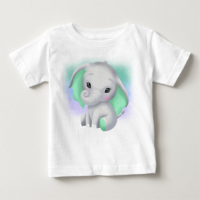 CAMISETA PARA BEBÊ ELEFANTE DE CINZAS ADORÁVEL COM OUTROS VERDES (Frente)