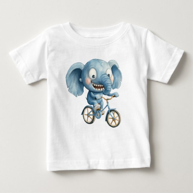 Camiseta Para Bebê Elefante de desenho animado, ilustração animal (Frente)