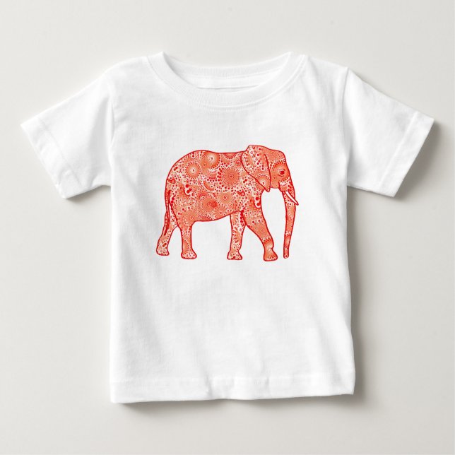 Camiseta Para Bebê Elefante de espiral frontal - laranja coral e bran (Frente)
