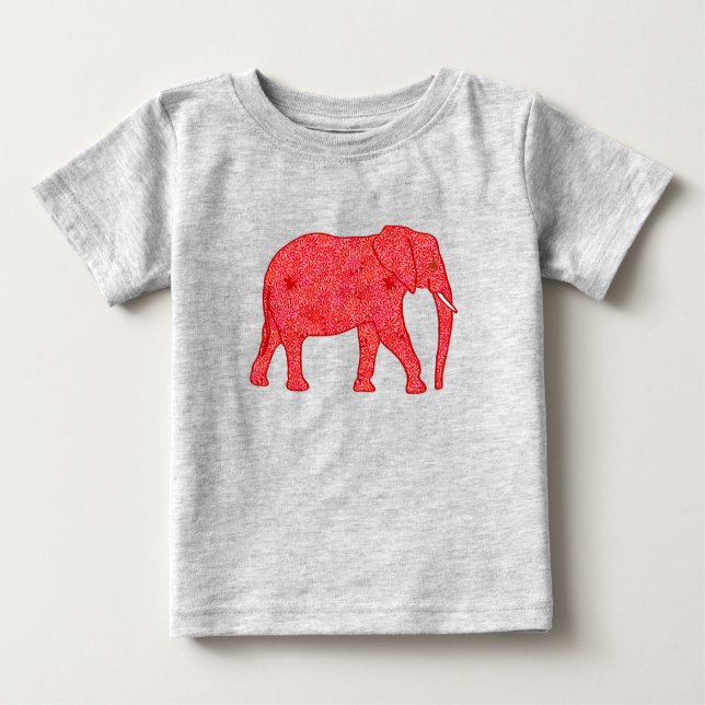 Camiseta Para Bebê Elefante de flores - T-Shirt de bebê vermelho e co (Frente)