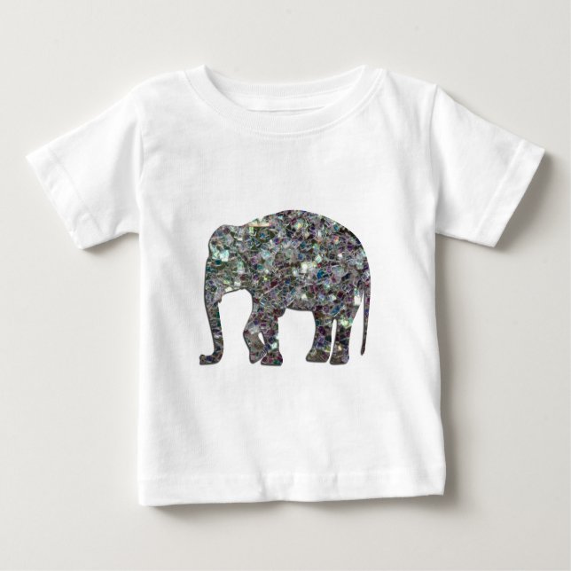 Camiseta Para Bebê Elefante de mosaico prateado cintilante (Frente)
