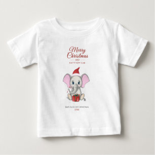 Camiseta Para Bebê Elefante de Natal Adorável T- Bebê personaliza