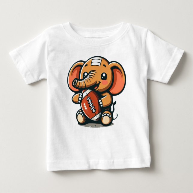 Camiseta Para Bebê Elefante de Touchdown: Futebol de Cartoon (Frente)