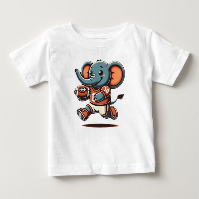 Camiseta Para Bebê Elefante de Touchdown: Futebol de Cartoon (Frente)