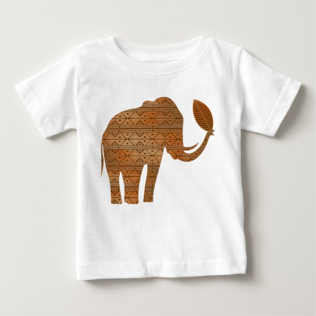 Camiseta Para Bebê Elefante - Design de Arte Tribal (Frente)