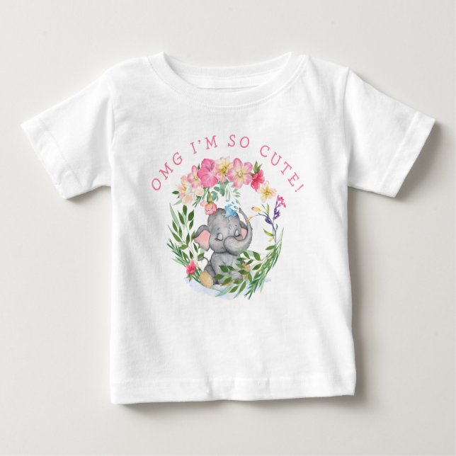 Camiseta Para Bebê Elefante Divertido OMG Texto Tão bonito Floresta R (Frente)