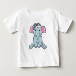Camiseta Para Bebê Elefante dormindo com boné noturno