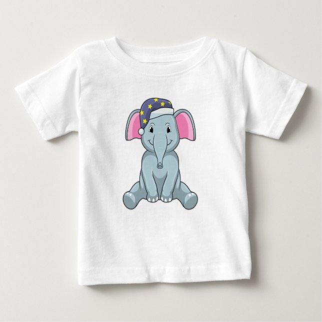 Camiseta Para Bebê Elefante dormindo com boné noturno (Frente)