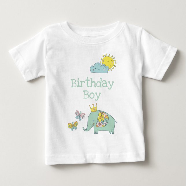 Camiseta Para Bebê Elefante e borboletas Cute Personalizáveis (Frente)