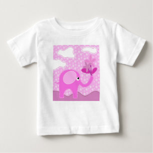 Camiseta Para Bebê Elefante e Flores Bebidas Rosa