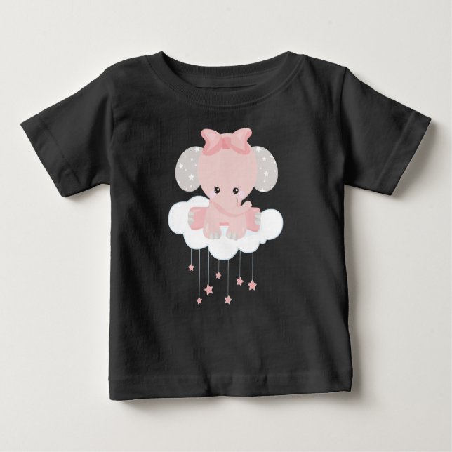 Camiseta Para Bebê Elefante Em Nuvem, Elefante Bonito, Coroa, Estrela (Frente)