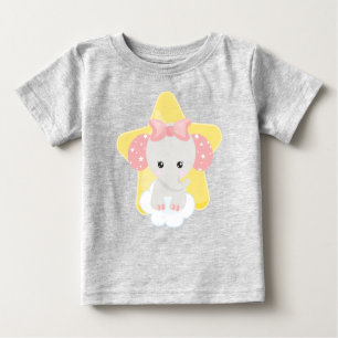Camiseta Para Bebê Elefante Em Nuvem, Elefante Cute, Estrelas, Fita